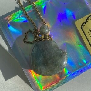 Gold and Blue Pendant Necklace with Natural Stone and Delicate Chain